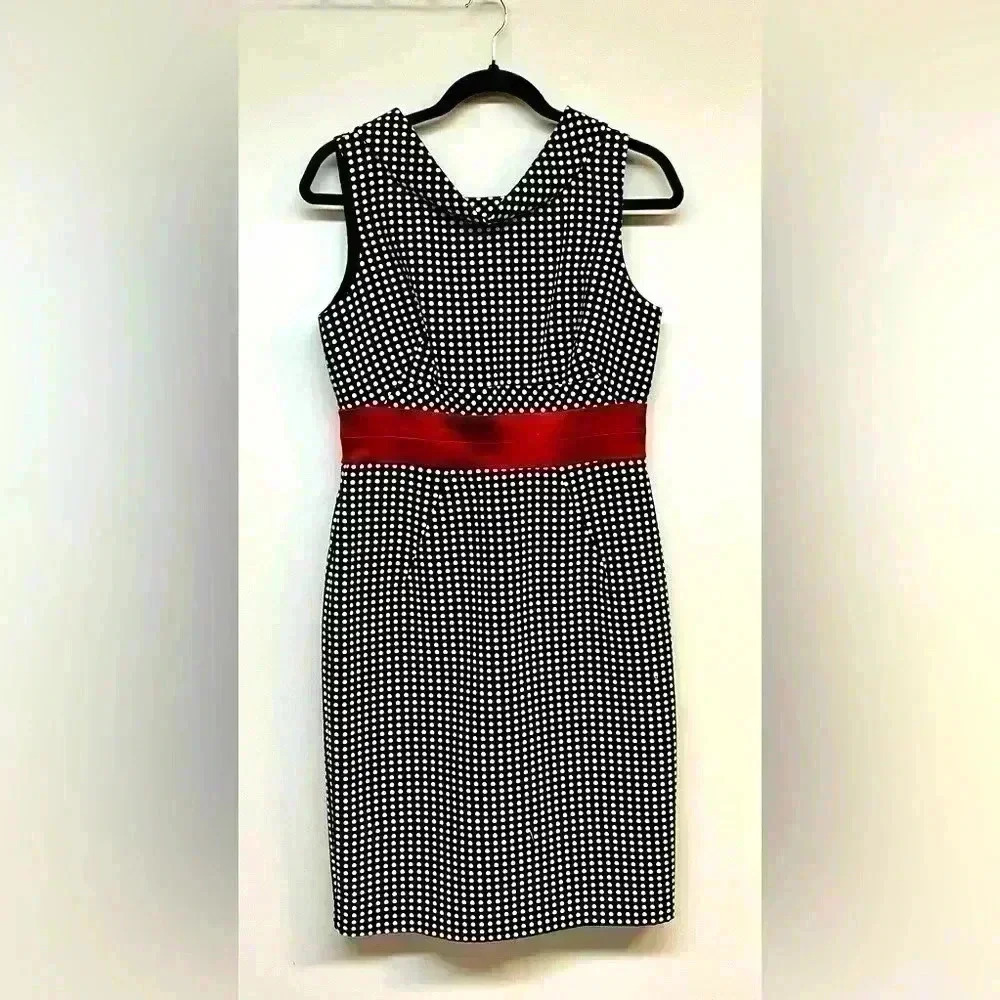 Donna Ricco professional work/office dress.  Black-and-white polkadot sheath.